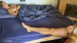 hot blonde milf feels horny seeing roommate jerk big cock