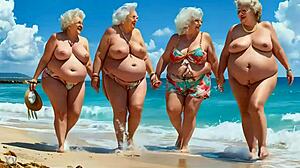 Four Grannies Flaunt Their Massive Huge Tits