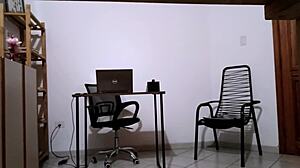 Secretary masturbates solo then bangs client at law office reception. Wild action unfolds!  