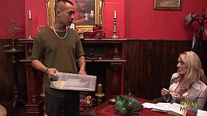 blonde milf boss gets wild, banging asian employee in luxe office. super horny cowgirl action!