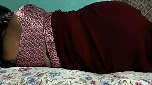 Sanjana Aunty Flashes Ass in Maroon Saree.