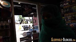 Islamic babe sucks big cock at gloryhole. That interracial action is unreal!