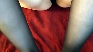 Trying a footjob in stockings for the first time