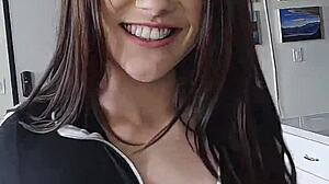 brunette with big ass gets anal fucked in cowgirl