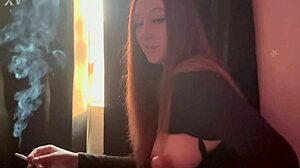 Artemisia Love Feels Sexy Showing Big Boobs While Smoking Fetish Session