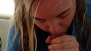 Blonde gags on hung stud explosion