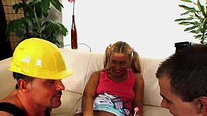 Nikky Thorne handles three cocks at once.