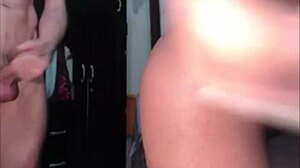 Stunning ebony tranny deepthroating her lover