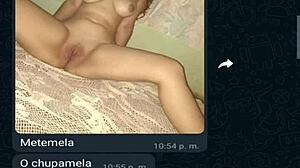 My friend in a mini short gets excited during our whatsapp chat