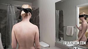 Blindfold prank turns steamy with stepmom Audrey Madison in taboo play