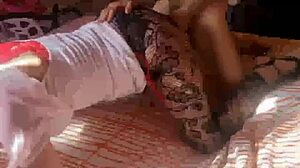 French Amateur In Satin Dress And Heels