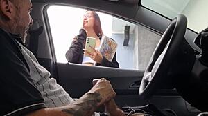 Risky Outdoor Teasing On Public Street For Redhead College Amateur