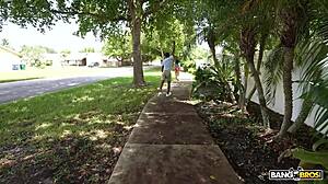 Violet starr rides huge dick in missionary and bent over, milking cum with dirty talk.