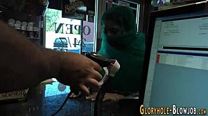 Islamic babe sucks big cock at gloryhole. That interracial action is unreal!