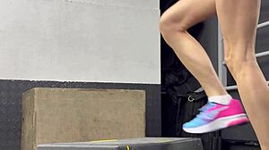 Brunette Shows Off Wet Pussy During Intense Gym Workout Session