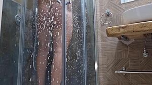 Horny and sexy in shower, jerking with moans and cumshot 😍