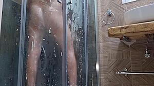 Horny and sexy in shower, jerking with moans and cumshot 😍