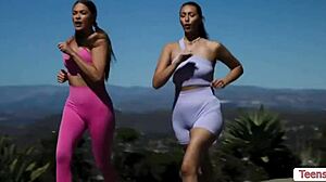 lesbian trainer licks her student's wet pussy 😋