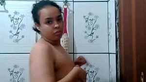 young pornstar shows wet pussy sensually, craving cock in shower