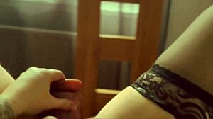 blonde plays with wet pussy at window, dirty talk dripping while using dildo