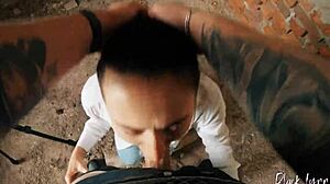 Long-haired teen 18+ gets facefucked hard in eerie abandoned building spot