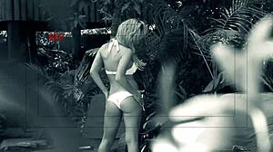 Aubrey Adams masturbates and fucks outdoors in the sun with big tits and monster cock