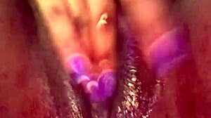 ebony babe masturbates her pussy until she cums hard.