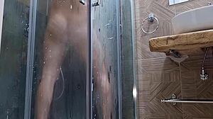 Horny and sexy in shower, jerking with moans and cumshot 😍