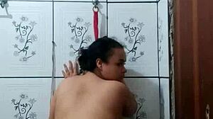 young pornstar shows wet pussy sensually, craving cock in shower