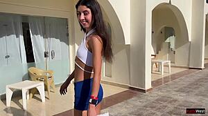 Cute masseuse gave wild massage at hotel. Ended up having raw sex outdoors!