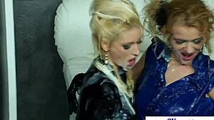 Ever seen Euro lesbians drenched at gloryhole bukkake?