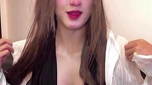 uhh, giant breast ladyboy mastur...bating on live vid!