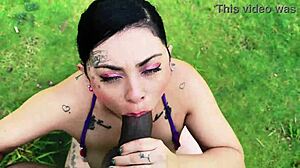 Horny milf gives delicious outdoor blowjob in cowgirl