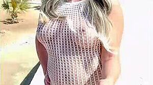I wore a transparent dress without underwear, showing my big tits as a young exhibitionist