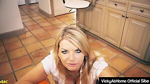 Blonde hotties Vicky and Reagan sucking cock together
