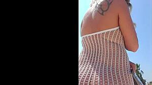 I wore a transparent dress without underwear, showing my big tits as a young exhibitionist