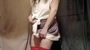 Female slave does self-session striptease with caresses and magic wand 😈