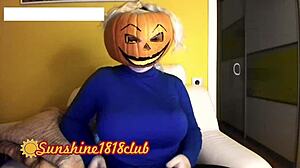 happy halloween with big boobs in pumpkin costume on cam recorded october 31st.