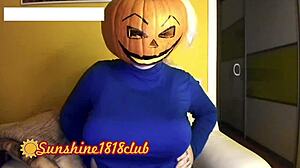 happy halloween with big boobs in pumpkin costume on cam recorded october 31st.