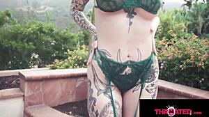 Inked blonde throated hard!