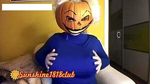 happy halloween with big boobs in pumpkin costume on cam recorded october 31st.