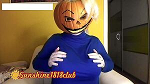 happy halloween with big boobs in pumpkin costume on cam recorded october 31st.