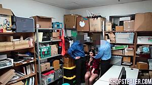 burglar roleplay with brunette teen sucking and fucking