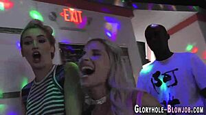 Gloryhole teens swap jizz sucking black dong