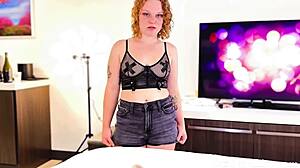 sexy redhead babysitter rides black teen's cock, nearly gets creampied in reality scene.