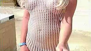 I wore a transparent dress without underwear, showing my big tits as a young exhibitionist