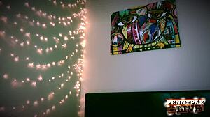 Teasing Penny Pax plays with huge BBC dildo.