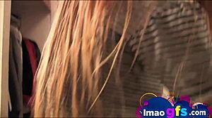 young blonde babe masturbates to orgasm in close-up