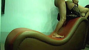 Sexy Thai wife cheats with blowjob on sofa