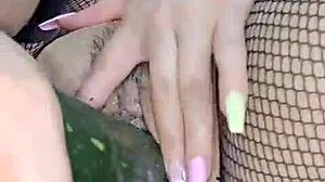 Latina milf shoves cucumber deep for wild squirting pleasure.